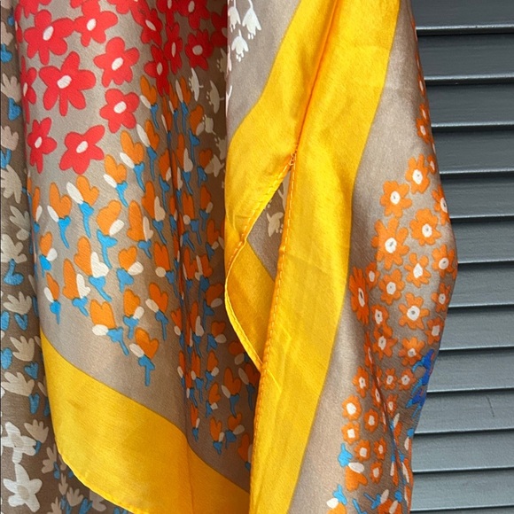 Multicolor Silky Boho Floral Kimono with Golden Yellow Accents O/S - Picture 5 of 11